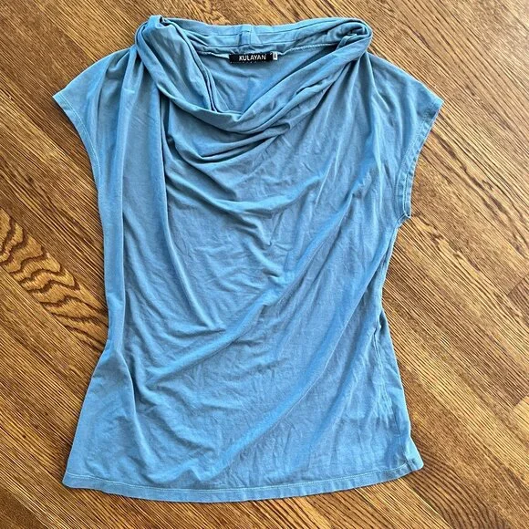 Kulayan Cowl Neck Top - Teal Blue - XL - Organic Bamboo Fabric - EUC - USA-Made - Picture 3 of 9